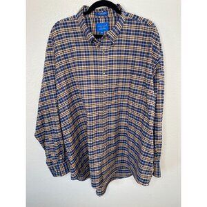 Towncraft Mens Blue yellow Shirt XXL Button-Up Cotton long sleeve collared plaid